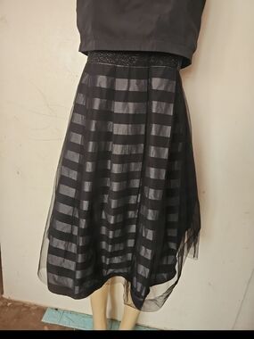 Black Striped A-Line Midi Dress